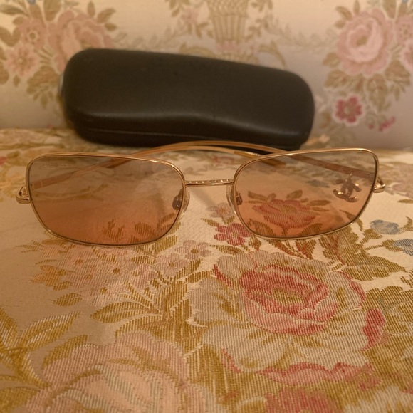 RARE CHANEL 2000S Orange Gradient Logo CC Dangling Sunglasses Gold Frame - Picture 9 of 9